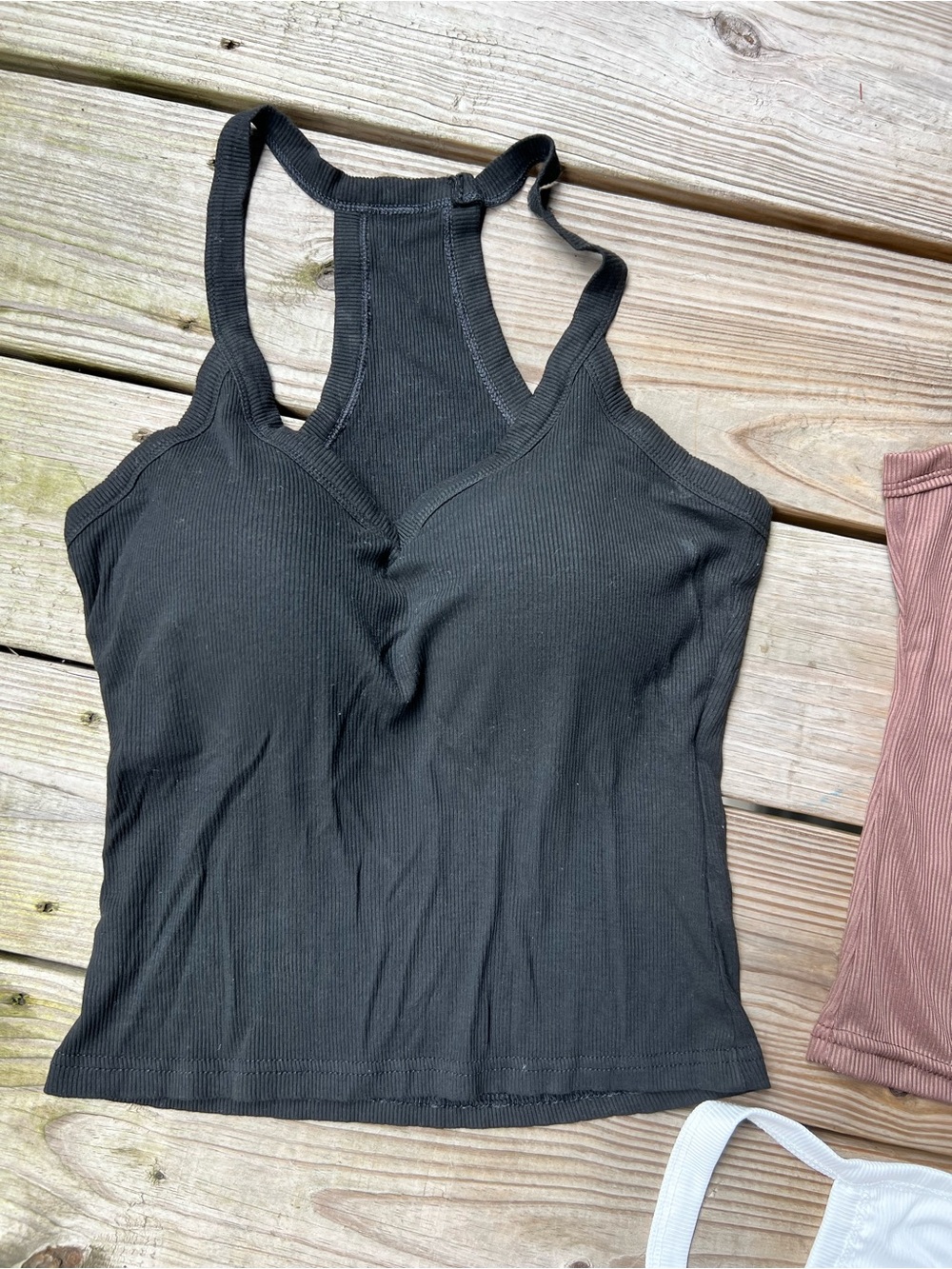 3 Women’s Medium Racerback Built in Pads Tank Tops - Black, White, Brown - Picture 4 of 10